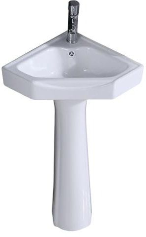 Lavabo sur pied en céramique pour salle de bain – Évier sur pied autoportant avec trop-plein, lavabo triangulaire, idéal pour salle d'eau