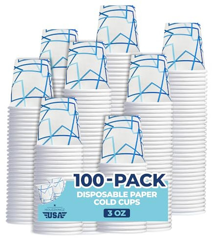HOUZZKINGZ USA 3 oz Bathroom Cups – Mouthwash Cups | 100 Small Paper Cups – Bulk Disposable 3oz Mini Small Tiny Coffee Cups – Leak Free, Food Safe, Tightly Rolled Lip Paper Cup