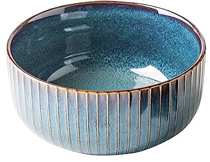 Qudubuy 1000ml/35oz Ceramic Bowl - Decorative Breakfast Mixing Blue Tableware for Salad, Noodels, Cereal, and Fruit, Dishwasher & Microwave Safe for Family Gatherings and Restaurant