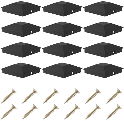 12 Stück Pfostenkappen 9x9cm Zaunpfosten Kappen Schwarz Kunststoff Holzpfosten Kappen mit Schrauben Rostfrei Wasserdicht Zaunkappe Eckig für Holzpfosten