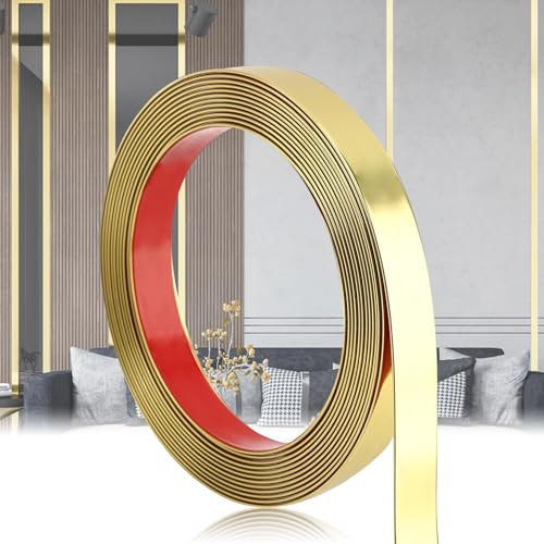 Zierleisten Selbstklebend, Flexible Wandleisten, Bordüre Metallband, Peel and Stick Wall Moulding, für Türen, Fenster, Spiegel, Wände, Decken, Böden, Schränke, Fliesen, Ränder(2cmX12M, Goldfarbe)