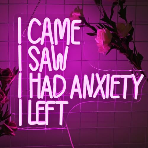 VYXIN I Came I Saw I Had Anxiety I Left Neon Light Sign Dimmable for Bar | Humorous Neon Sign 5-Levels USB Pink Wall Decoration Neon Light, Came Left LED Sign for Gift,Bedroom,Party,Photo Backdrop