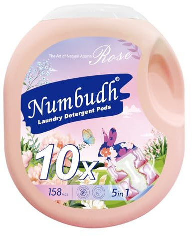 Numbudh Capsules de Lessive Rose, 158 Doses, 5-en-1 avec Parfum Longue Durée, Protection des Couleurs