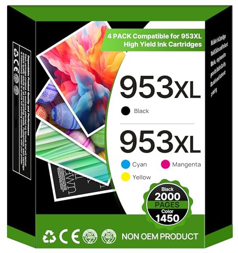 953XL High Yield Replacement Ink Cartridge Compatible for HP 953XL 953 XL for Officejet Pro 7720 7730 7740 8210 8218 8710 8715 8720 8725 8728 8730 8740 Multipack (4 Pack Black/Cyan/Magenta/Yellow)