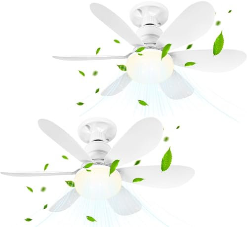 081 Store - 2 PEZZI Ventilatore da Soffitto con Luce e Telecomando, Lampadario con Ventilatore da Soffitto, E27 Plafoniera Led Soffitto Silenziosa per Cucina Soggiorno (52CM)