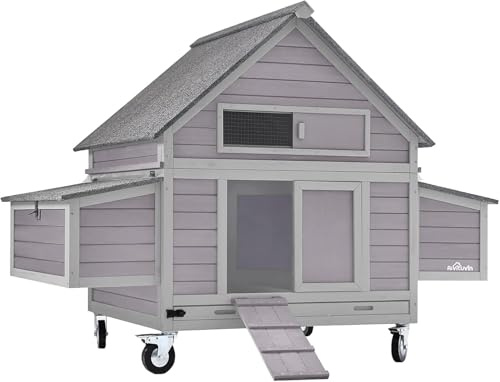 Aivituvin Hühnerstall mit Rädern, Außengerichtetes Tragbares Hühnerhaus mit Legebox und wetterfestem mobilen Design (Grau, XL)