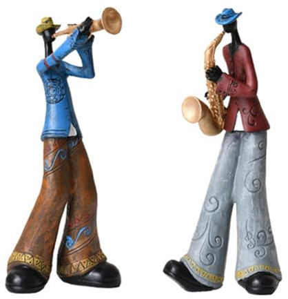 Osmond 2PCS Jazz Band Player Figurines Vintage Musician Figure Resin Statues Desktop Ornament Retro Sculpture Indoor Home Decor