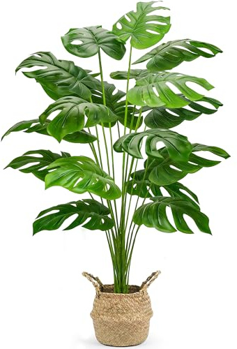 Der Rose Piante finte alte 112 cm con cesto grandi piante di monstera artificiali da interno, facile montaggio albero artificiale per esterno, ufficio, soggiorno, camera da letto, casa, appartamento