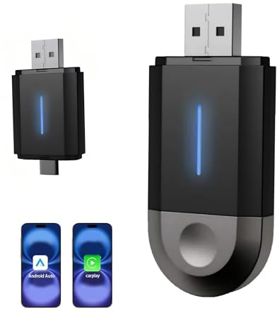 Pozxiol 2 in 1 Wireless Adapter– Kompatibel mit iPhone und Android Auto Wireless, USB/Typ C, Mini-Stabil, Ohne Verzögerung, Plug-and-Play, für iOS 10+ und CarPlay Kompatiblen Fahrzeugen (carplay)