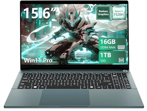 Notebook 15,6 Pollici, AND Ryzen 5 7520H, Win11 PC Portatile 16 GB RAM 1TB SSD, Laptop Grafica Radeon, Digitale Tastiera Retroilluminata/Sblocco Impronta Digitale, Type-C+Mini-HDMI+5000mAh Battery