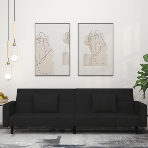 Tidyard Schlafsofa 2-Sitzer mit 2 Kissen Schwarz Samt, Einzelbett Tagesbett Bettgestell für Wohnzimmer Büro Gästezimmer Jugendbett375821