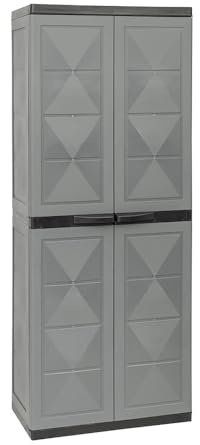 MA MAISON Armadio Basic Line con 3 Ripiani 1 Porta Scope - per Interno, Esterno, Ripostiglio, Organizzazione, Lavabile, Garage, Montaggio Senza Viti, in Polipropilene - Colore Grigio (65X37X165h cm)