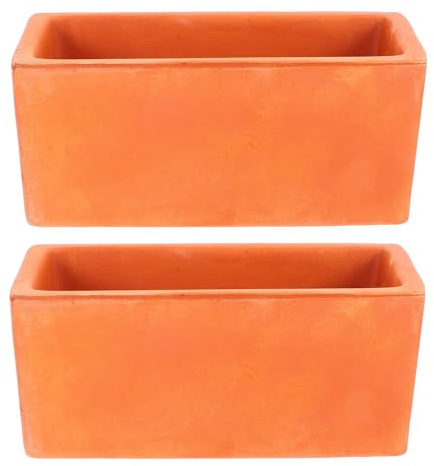 Kisangel 2Pcs Small Rectangular Terracotta Clay Planters for Succulents and Herbs, Natural Red Clay Flower Pots Suitable for Patio Garden and Indoor Use