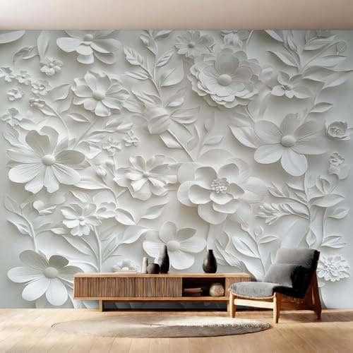 Generisch Fototapete Reliefblume 3D Wohnzimmer Tapete Weiß Blumen Tapeten, Vliestapete Schlafzimmer Motivtapeten, Wandtapete Wanddeko 400 x 280 cm (B x H) Y&W60