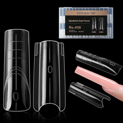 Nymora Professional Sandwich Dual Nail Forms 280 Stück (14 Größen), Wiederverwendbare Polygel Tips für Makellose Gel-Verlängerung, Kein Feilen, Kein Überlauf, Für Builder Gel & Salon (Quadratisch - 1)