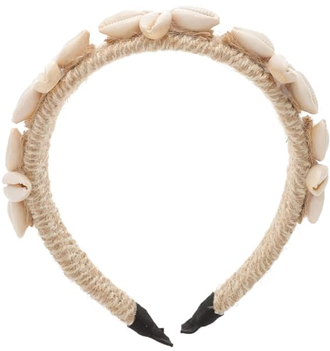 HOMSFOU Seashell Hair Headband Natural Twine Rope Bridal Wedding Hair Hoop for Women in Light Beige