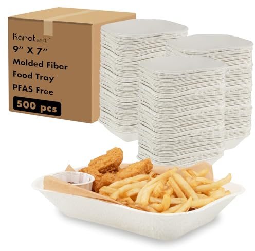 Karat Earth Oil & Grease Absorbing Paper Trays for Fried Food 9'' x 7'' [500 ct] – Disposable Oil-AbsorbingTrays, Reduce Excess Grease, Keep Fries & Wings Crispy (Not for Baking), PFAS free