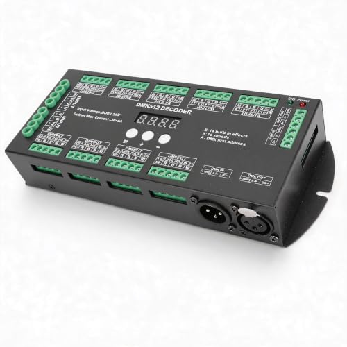 Sxhlseller DMX 512-Decoder, 36-Kanal-LED-Controller, RGBW-Lichtleisten-Dimmer mit Digitalanzeige für DC 9 V Bis 24 V Eingang, 1728 W Maximale Leistung mit 14 Integrierten Testmodi