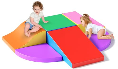 Krovtoy 6-teilige Schaumstoff Kletterbausteine, Weiche Softbausteine mit Rutschfestem Bezug, Indoor Krabbellandschaft & Motorikspielzeug für Babys & Kleinkinder