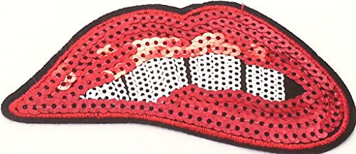 B2SEE Strass Glitzer Lippen Mund Aufnäher Aufbügler Bügelbilder Set Iron on Patches Applikation mit Pailletten Glitzer für Kleider Frauen zum aufbügeln 11 x 5,5 cm