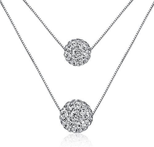 BROWOL Damen Halsketten kugelkette 925 Sterling Silber 45cm/ Kette mit Anhänger Zwei Kristallen-Kugel Geschenk für Muttertagsgeschenk
