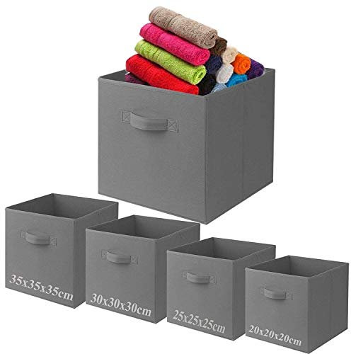 Fabric Foldable Square Canvas Storage Box Collapsible Folding Box Cubes Kids Toys Drawer (Medium (25x25x25cm), Grey)