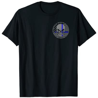 DÜNN Blau Line Police Officer Unterstützung Skull T-Shirt T-Shirt