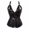Leder Korsett Steampunk Vollbrust Vintage Corsage Bustier mit träger Gothic Punk Korsage Piraten Top Damen Schwarz M