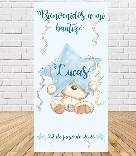 Cartel de Bienvenida de Bautizo de oso 140x70cm|Divertido y económico|Detalle de Bautizo|Decorado Bautizo| Personalizable