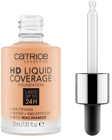 Catrice HD Liquid Coverage Foundation, No. 038, Nude, Long-Lasting, Matte, for Blemished Skin, Vegan, Oil-Free, Waterproof, Alcohol-Free, Pack of 1 (30 ml)