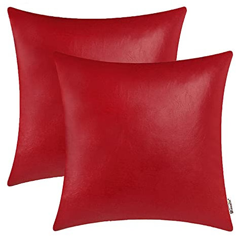 Brawarm Kissenbezüge aus Kunstleder, Leder-Kissenbezüge, einfarbig, für Couch, Bett, Sofa, Garten, Zuhause, dekorativ, Weihnachtsrot, 55,9 x 55,9 cm, 2 Stück