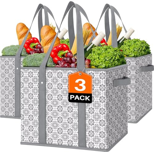 WISELIFE Reusable Grocery Bags [3 Pack],Large Grocery Tote Bag Water Resistant Shopping Bags Foldable Grocery Bag for Clothes,Shoes and Picnic