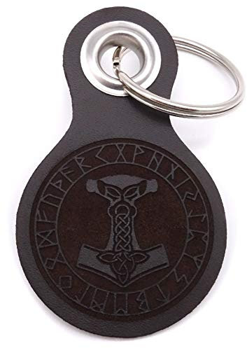 Samunshi® Mjölnir Schlüsselanhänger Leder Gravur Motiv für Männer und Frauen Individuell Schlüssel Anhänger Geschenk 8x4,8cm dunkel braun/graviert