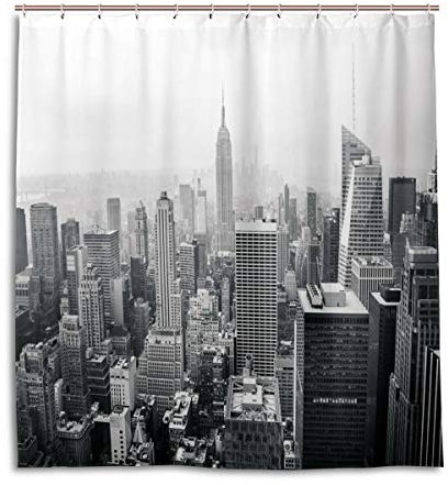 New York City Rideau de douche en tissu polyester imperméable résistant à l'eau 12 crochets 167,6 x 182,9 cm