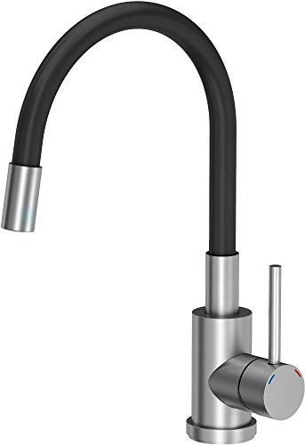 VBChome Spültischarmatur Schwarz Inox Flexibel 360°drehbar Edelstahl Küche Wasserhahn Küchenarmatur Einhebel Spültischbatterie Spüle Mischbatterie Kalt-warm