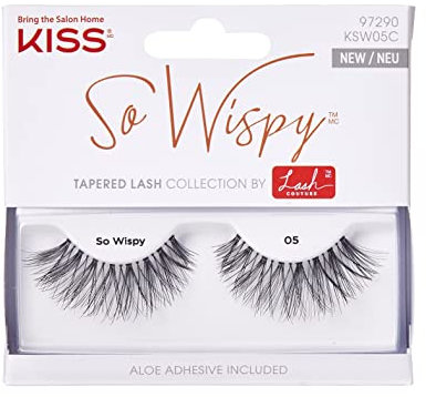 Kiss Lash Couture So Wispy Collection 1 Pair of Volumizing Fake Lashes, Style 05, with Tapered Ends and Aloe Infused Lash Glue