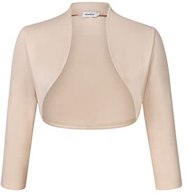 Clearlove Damen Eleganter Bolero Jacke Schulterjacke Kurzes Jäckchen 3/4 Ärmel Aprikose,M