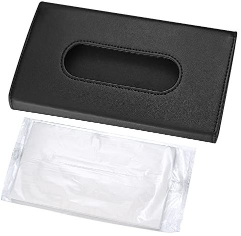 Car Tissue Holder, Sun Visor Hanging Paper Towel Clips Holder, PU Leather Car Visor Tissue Napkin Box Holder for Car Sun Visor, Car Backseat Vehicle Door Tissue Case Dispenser Holder - Black