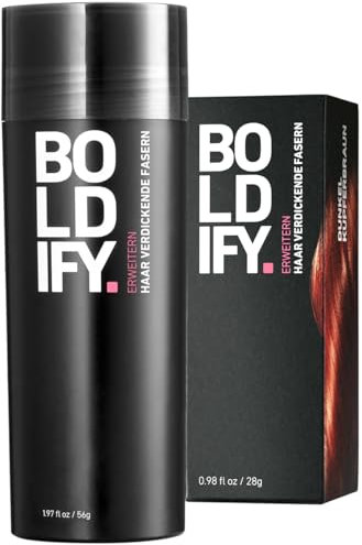 BOLDIFY Streuhaar für Dünner Werdendes Haar (Dunkles Kastanienbraun), Natürlich, Große Flasche, 56g, Kaschiert Haarausfall in 15 Sek, Haarverdichtung, Haarpuder für Feines Haar, Frauen/Männer