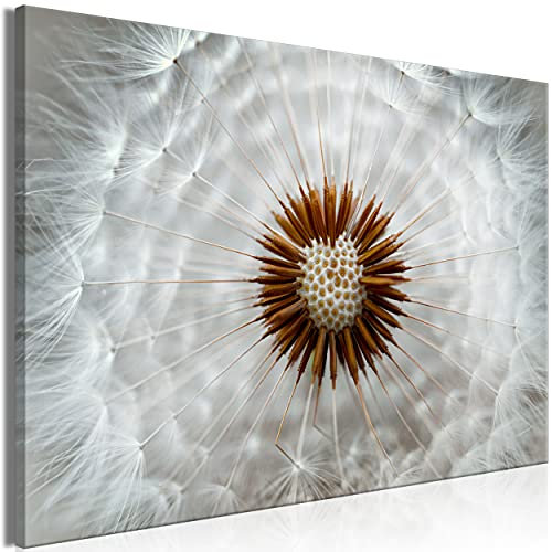 decomonkey Bilder Pusteblume 120x80 cm 1 Teilig Leinwandbilder Bild auf Leinwand Vlies Wandbild Kunstdruck Wanddeko Wand Wohnzimmer Wanddekoration Deko Blumen Natur Löwenzahn Pflanzen grau braun