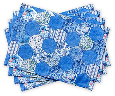 Maison d'Hermine Set di 4 tovagliette decorative in tessuto al 100% cotone, lavabili, per sala da pranzo, matrimoni, banchetti, primavera, estate, blu (Summer blue, 33 cm x 48 cm)