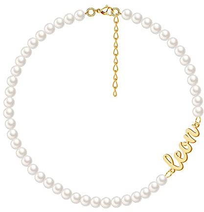 MissChic Perle Namenskette, Kette mit Name,Silber/Vegoldet Personalisierte Perle Kette, Geschenk für Freuen, Herren, Freundin, Mutter, Schwester