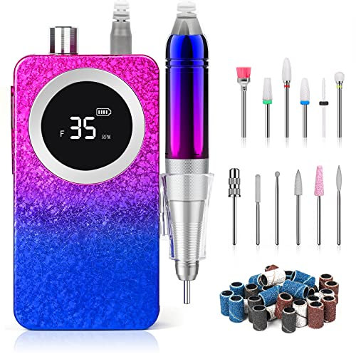 Torno para Uñas Profesional 35000RPM Pulidor Lima Electrica Uñas con 12 Cabezales de Pulido y 36 Cintas Abrasivas para Manicura y Pedicura,Salón DIY