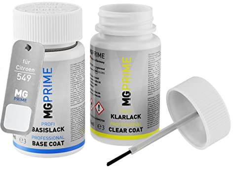 MG PRIME Autolack Lackstift Set für Citroen 549 Bianco/Eis-Weiss Basislack Klarlack je 50ml
