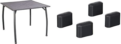 Greemotion Gartentisch Toulouse eckig, quadratischer Tisch aus kunststoffummanteltem Stahl, eisengrau, ca. 90 x 90 x 74 cm & 499512 Fußkappen Set, Kunststoff 4-TLG, dunkelgrau, ca. 4,15x1,65x2,6 cm