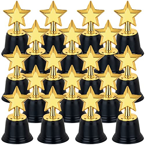 Yeonha Toys 24 Pack Gold Plastic Mini Star Trophy Awards, 4.5 Inch