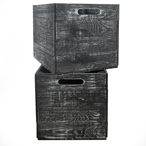 2er Set Holzkiste Aufbewahrungskiste passend für alle Kallaxregale und Expedit Regale Kallaxysteme Weinkiste Obstkiste Regalkiste Maße 33x37,5x32,5cm Kallax Boxen Einsatz (2er, Shabby Schwarz)