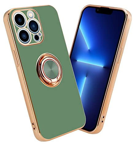 Cadorabo Hülle kompatibel mit Apple iPhone 13 PRO Schutzhülle TPU Silikon Case mit Ring Design mit Kameraschutz Slim Kratzfest Weiche Gummi mit Rundumschutz Case Hülle für iPhone 13 PRO in Grün