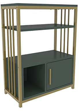 DECOROTIKA - Letos Contemporary Bookshelf, Shelving Unit, Display Unit, Bookcase with Cabinet and Metal Frame (Green and Gold Colour)