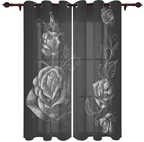 XAONUO Blickdichte Gardinen Verdunkelungsvorhang - Grau Rosa Blume - Lichtundurchlässige Vorhang 3D Gedruckt Polyester Vorhänge Für Schlafzimmer Geräuschreduzierung 2X 140X225Cm